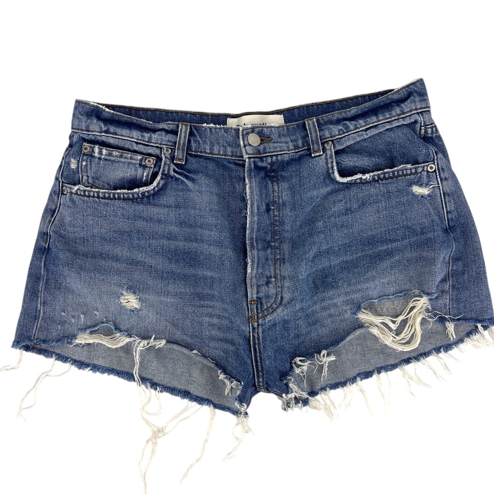 Reformation Size 31 Denim Shorts Distressed Frayed‎ Hem High Rise Blue